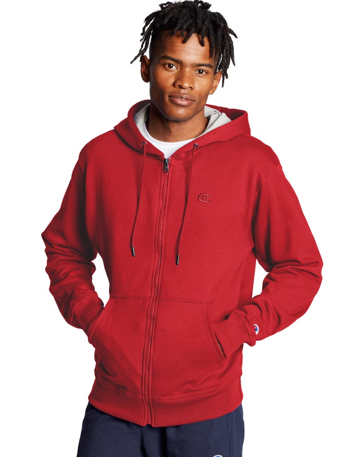 Champion Hoodie Heren - Rood - Powerblend Fleece Full Zip C Logo ( 604352-JCE )